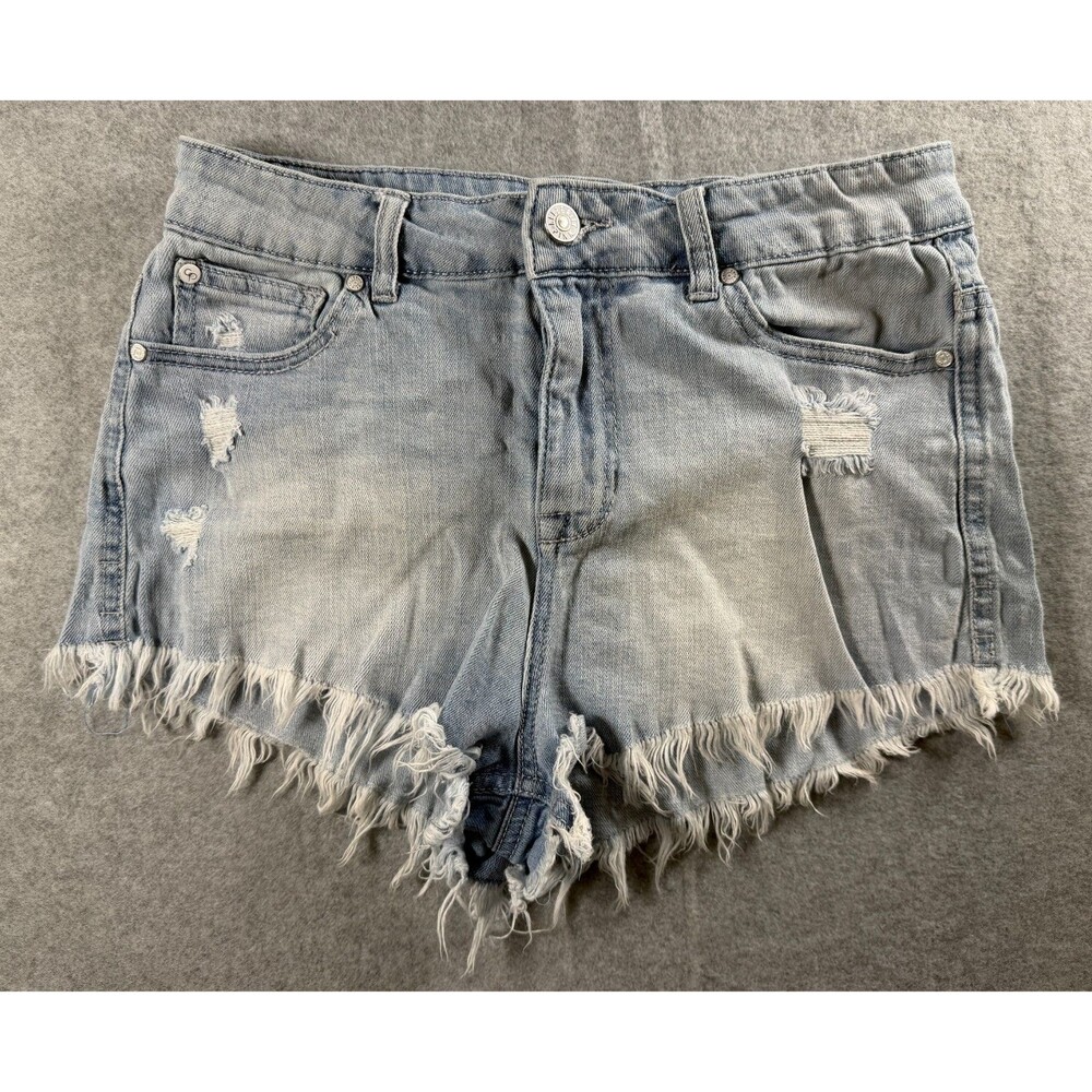 Celebrity Pink Denim Shorts Juniors 7/28 Light Blue Frayed Fringe Hem SKU121